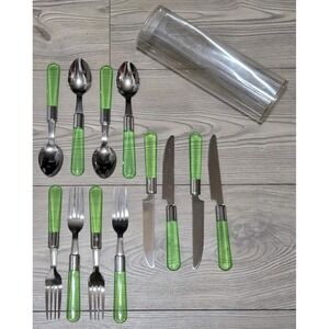 Pier 1 Imports Flatware Set 12 Pcs Translucent Green Retired Forks Spoons Knives